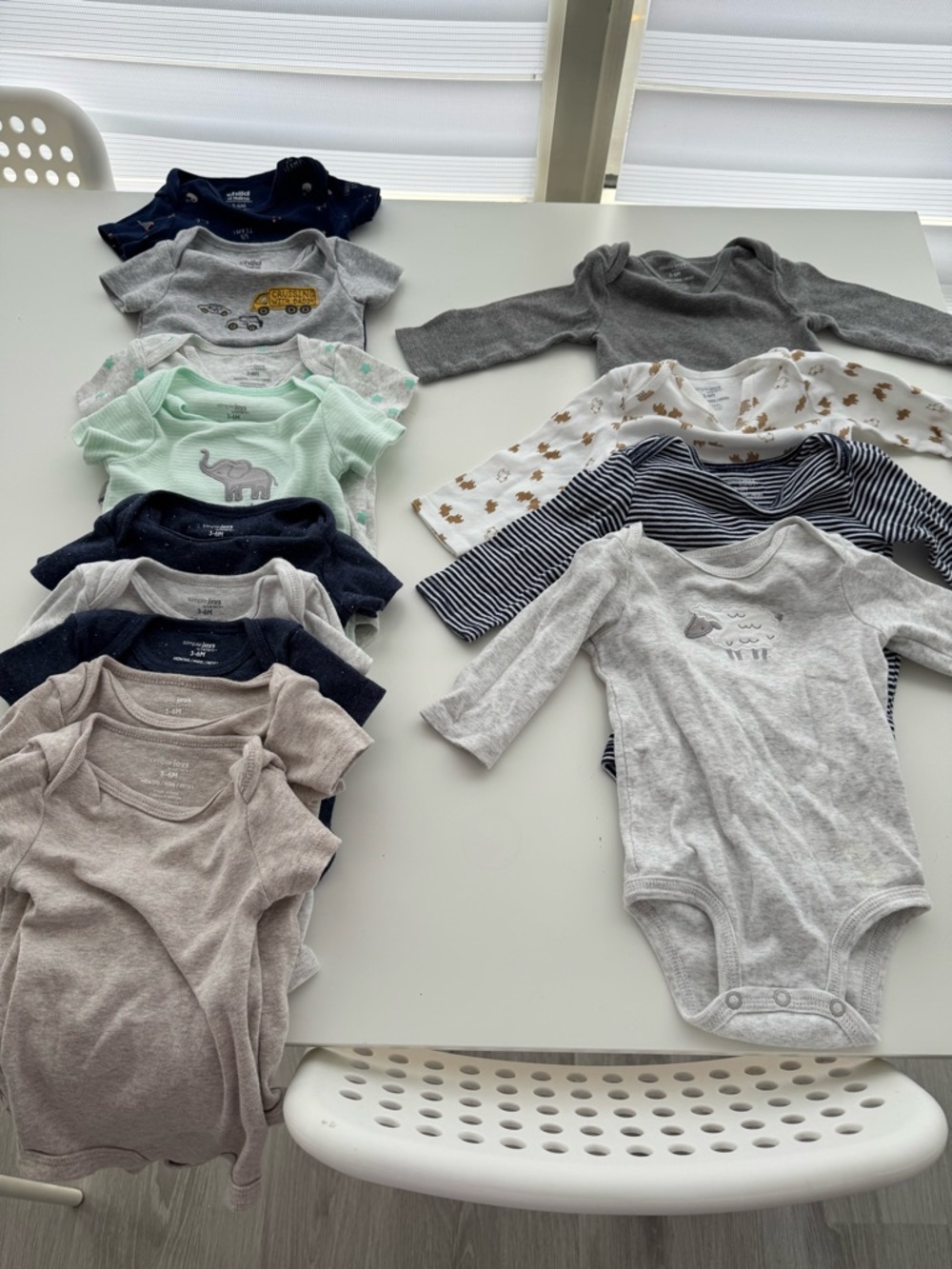 Carter's 3-6M Baby One-Piece Bodysuit Bundle - Navy, Gray, Mint, White